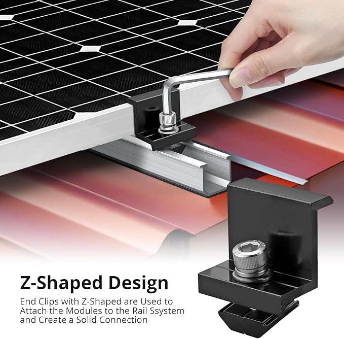 Anbte 10 PCS Solar Panels Brackets 35mm, Aluminium 6 x T-Shaped Mid Clamps + 4 x End Clamps, Solar Panel Mounting Brackets for Metal, Tin, Flat, Sheet Roofs, RV, Black