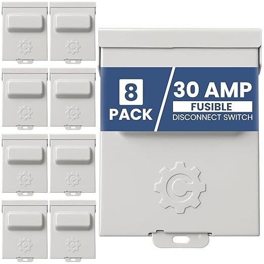 8-Pack 30 Amp Pullout FUSIBLE Disconnect Switch, ControlGear Brand 240V NEMA 3R Outdoor Metallic Enclosure for HVAC Systems, UL Certified, Single Phase Two Wire (fuses NOT Included)