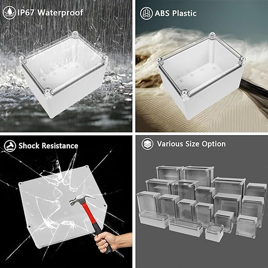LeMotech Junction Box IP67 Waterproof Dustproof Electrical Box Project Box DIY Enclosure Gray with Transparent Clear Cover, External Size 7.9x5.9x5.1in (200x150x130mm)
