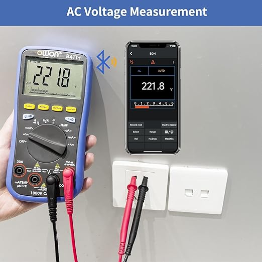 OWON B41T+ Bluetooth Digital Multimeter Auto-ranging TRMS 22000 Counts Ohmmeter for AC/DC Voltage,Current,Resistance,Continuity,Capacitance,Diodes,Temperature Measurement,Volt Meter for Automotive