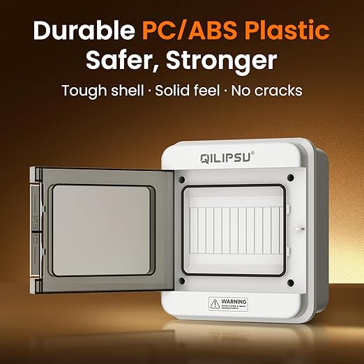 QILIPSU 6 Way DIN Rail Circuit Breaker Box UL94-V0 PC/ABS IP65 Waterproof Distribution Enclosure with Longer Bus Bars for Indoor Outdoor and Solar Use