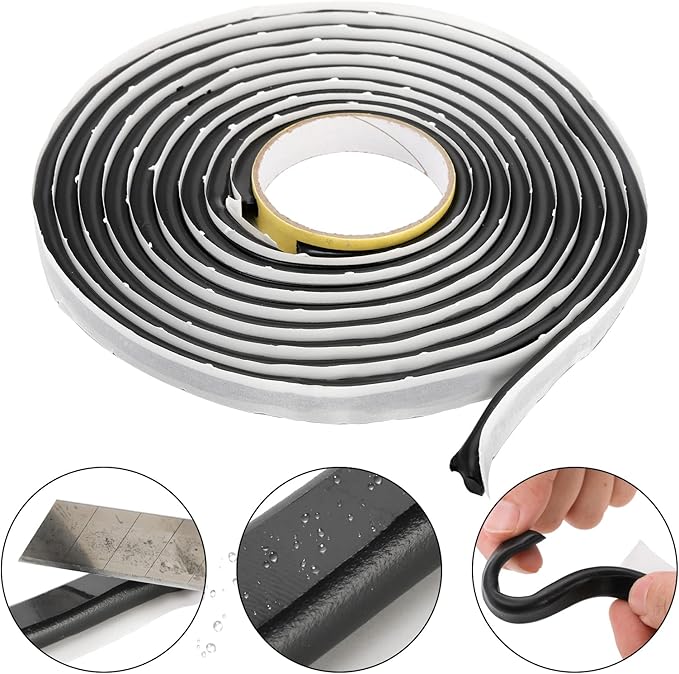 ZOOFOX 2 Pack Butyl Seal Tape, 3/8" x 15 Feet Black Rubber Sealant Tapes, Leak Proof Putty Tape for RV Patching, Window Caulking, Door, Headlight, Windshield, Boat Sealing, Roof Patching