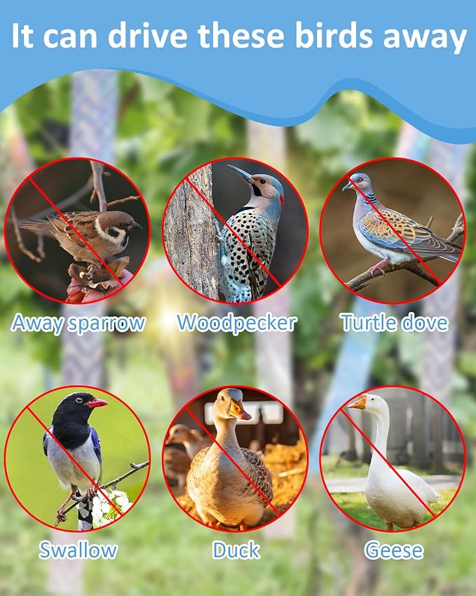 2×502 Ft Bird Scare Tape Ribbon, Double Sided Holographic Flash Reflective Bird Tape, Deterrent Visual Audible Bird Repellent Devices for Outdoor, Garden, Balcony (Irregular)