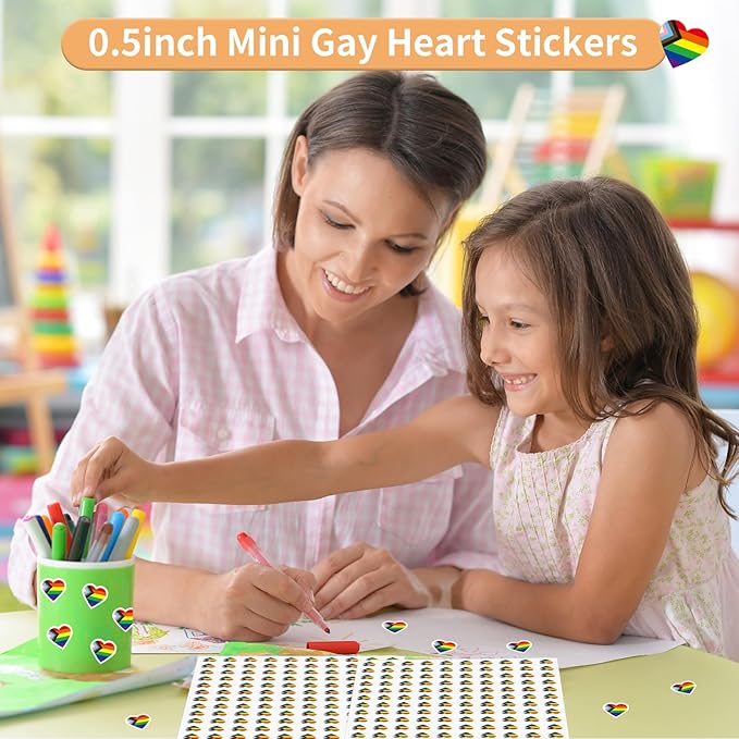 2400Pcs Mini Pride Progress Sticker Rainbow Heart Flag,LGBT Self-Adhesive Sticker for Planner Reward Envelope Scrapbook DIY Supplies,0.5 in