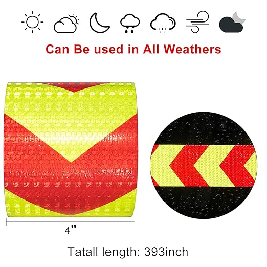 Reflective Tape, Waterproof Self Adhesive Dot Reflective Tape Outdoor Safety Caution Reflector for Trailers, Bikes, Cars（Red Yellow, 4 Inch x 32.8 Feet）