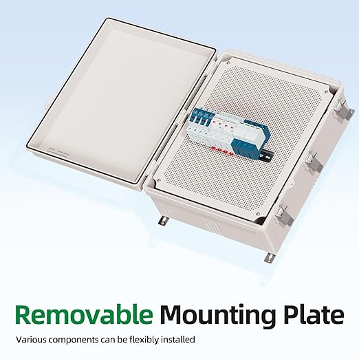UL Certified Junction Box, NEMA 6 Weatherproof 94V-0 Flame Retardant, Plastic Electrical Enclosure for Industrial Projects, Includes Mounting Plate (Grey Cover, 20.1"×16.1"×7.9")