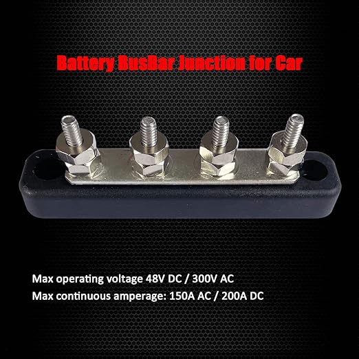 4 x #10 (M5) Studs Bus Bar, Ampper 4.2" Ground Distribution Block Brass Battery BusBar Junction with Cover for Auto Boat Amplifier and More (Black)