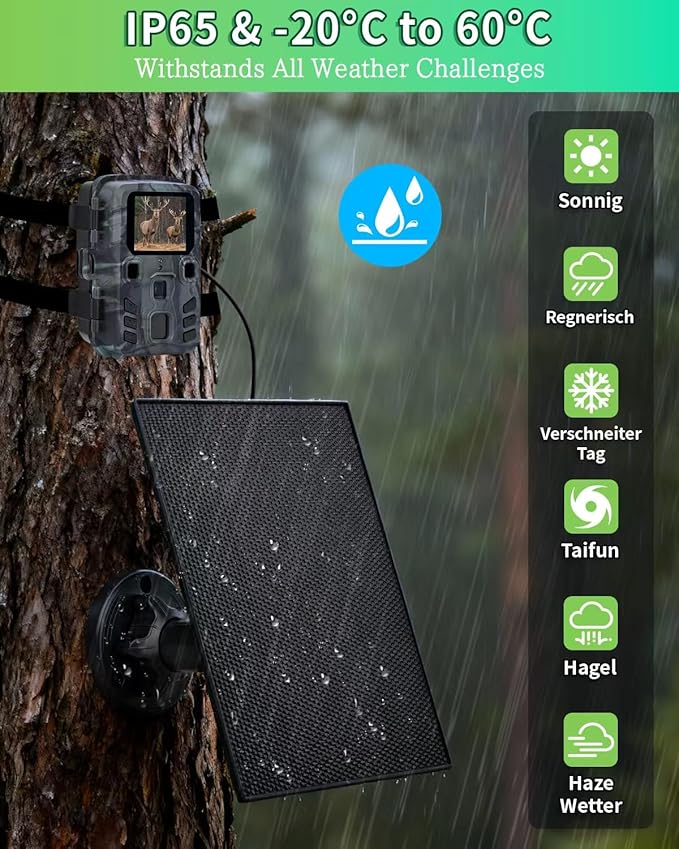 Trail Camera Solar Panel, 3W Solar Panel Charger with 5000mAh Battery and 6V USB-C & DC Port 9.8ft Cable, IP65 Waterproof Solar Panel for Trail Camera,Game Cameras Accessory (6V)