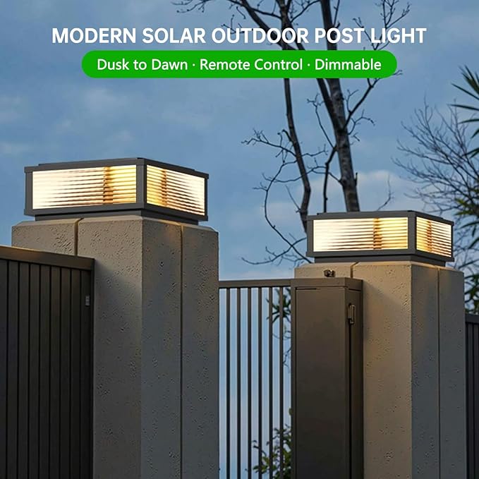 Solar Outdoor Post Light Modern Solar Column Lights Luxury Fence Deck Post Cap Light with IP65 Waterproof Pillar Lights Outdoor for Flat Surface Patio Garden Decoration Column Lamp