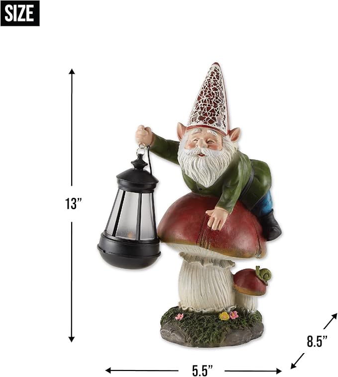 Zingz & Thingz Day & Night Garden Décor Solar Statue Figurine, 5.5x8.5x13, Gnome Mushroom
