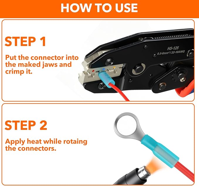 Crimping Tool for Heat Shrink Connectors, Amliber Ratcheting Wire Crimper Tool - Crimping Pliers - Electrical Crimping Tool AWG22-10 For Insulated Nylon and Wire Connectors