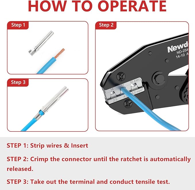 Newdeli Wire Crimping Tool for Solar Connectors - AWG 14 12 10 MC4 Crimping Tool Ratchet Wire Crimper for MC4 Connector Ratcheting Crimping Plier Crimp Tool