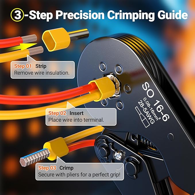 Preciva Ferrule Crimping Tool Kit, Self-Adjustable Ratchet Crimper for AWG 28-5 Ferrules - Includes 1275PCS Hexagonal Double & Single Wire Connectors