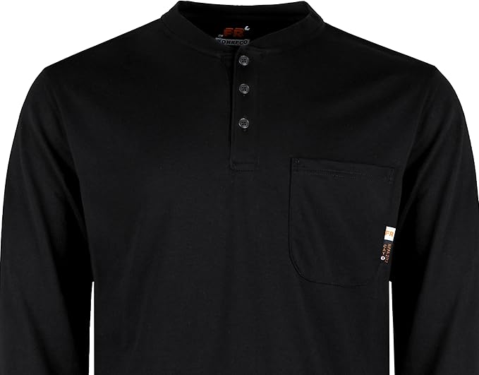KONRECO FR Shirts for Men Long Sleeve 7oz Cotton Flame Resistant/Fire Retardant CAT2 Henley Shirt