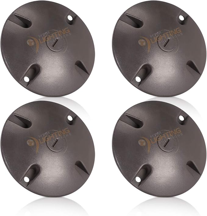HTM LIGHTING SOLUTIONS 4 in. Round Weatherproof Electrical Junction Box Cover with 1/2 in. NPT Thread Outlet for Indoor/Outdoor Use – Landscape Accessories – Bronze (4-Pack)