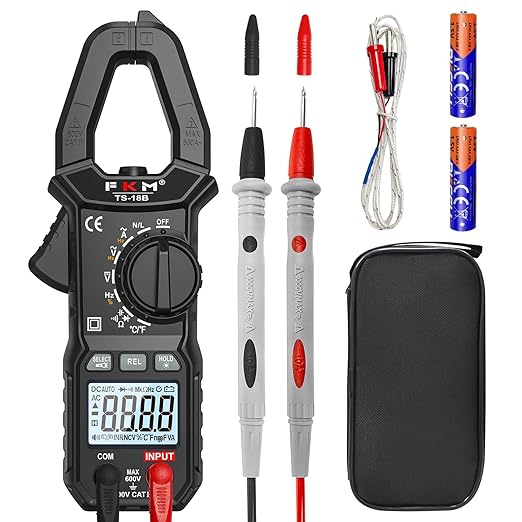FKM Clamp Meter,TRMS 6000 Counts Digital Clamp Multimeter Voltage Tester,Auto-ranging 600 Amp Volt Meter,for AC/DC Voltage,AC Current,NCV,Capacitance,Resistance,Continuity,Hz/Duty Cycle,Diode,TempTest
