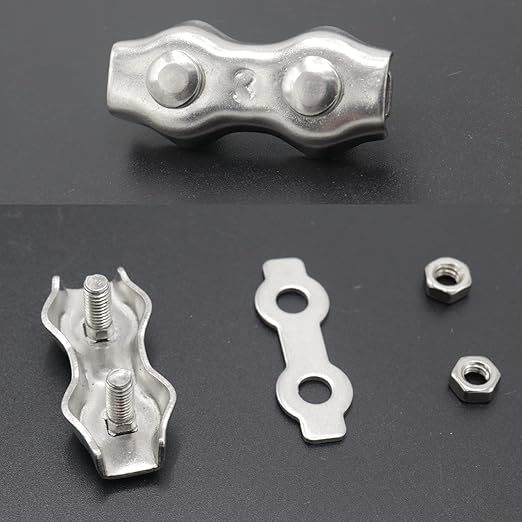 20pcs M3 Stainless Steel Duplex Wire Rope Clip Cable Clamp, Double Bolt Wire Cable Clamps, 2-Post Wire Rope Clip for 1/8 Inch Diameter Wire Cable