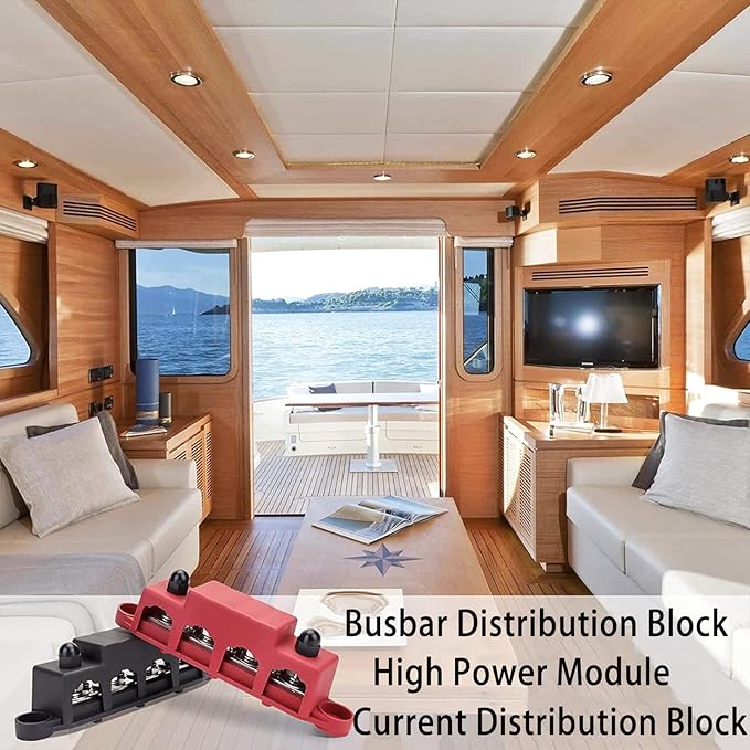 Universal 4 Post 5/16" Power Distribution Block, (M8) Marine Busbar, 250 Amp Rating, 12v Bus Bar Terminal Block for Marine, Automotive and Solar Wiring(1 Set，with Protective Cover)