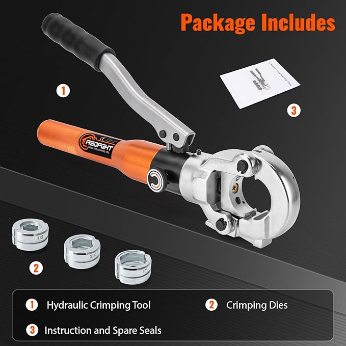 Copper Pipe Crimping Tool - with 1/2", 3/4", 1" Jaws, Copper Tube Fittings Hydraulic Pipe Crimping Tool for Pro Press, Viega Copper Pipe Fittings