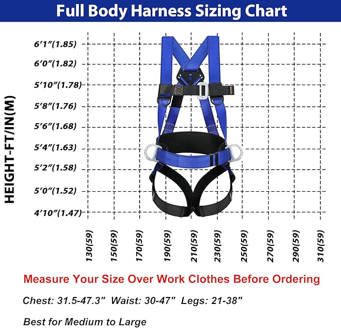 Safety Harness Fall Protection Kit - Full Body Roofing harnesses with Shock Absorbing Lanyard Upgrade Paded