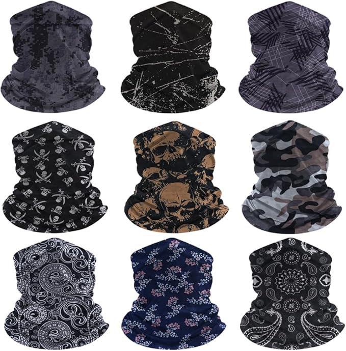 9-Pack Balaclava Face Mask for Men & Women - UV Protection Neck Gaiter, Multi-Use Cycling Mask & Breathable Headband