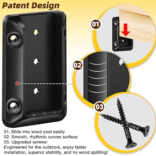 20 Pack Deck Railing Bracket Connectors for 2"x4" (Actually 1.5"x3.5") Wooden Post, Premium Nylon 6/6 Rail Bracket with 140 Sturdy Galvanized Black Screws for Stair Fence Railings Handrail