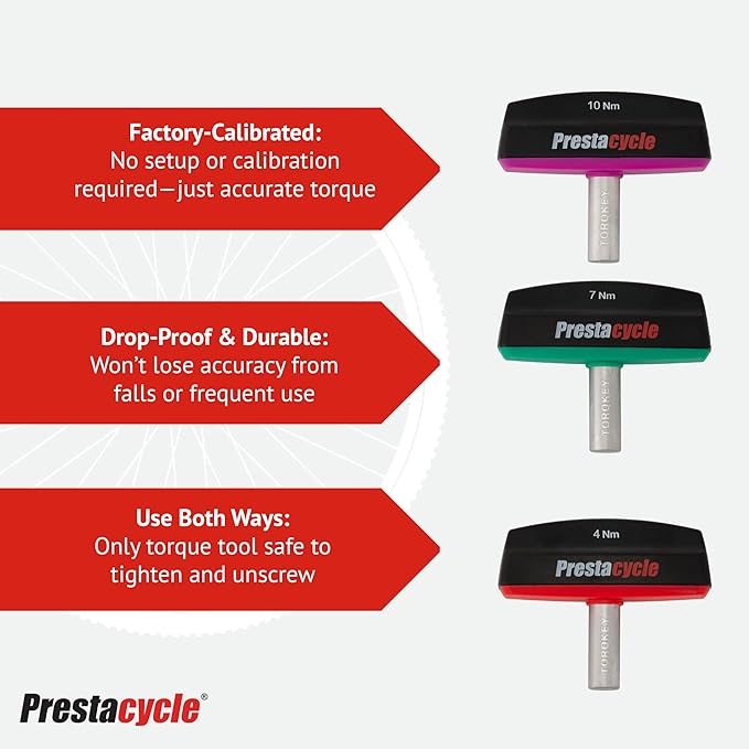 Prestacycle Pro TorqKeys 4Nm T-Handle Torque Limiting Tool – Torque Wrench Bit with Ergonomic Low-Profile Grip, Magnetic 1/4" Hex Bit Retention, Durable Zinc Shaft