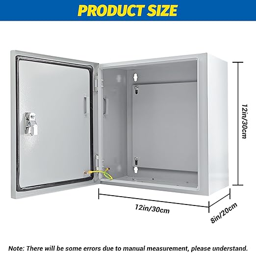 Electrical Box 12 x 12 x 8'' Steel Electrical Junction Box，NEMA 4X Steel Enclosure Box，Indoor&Outdoor Electrical Box Waterproof & Dustproof，Wall Mounted Universal，with Lock & Mounting Plate