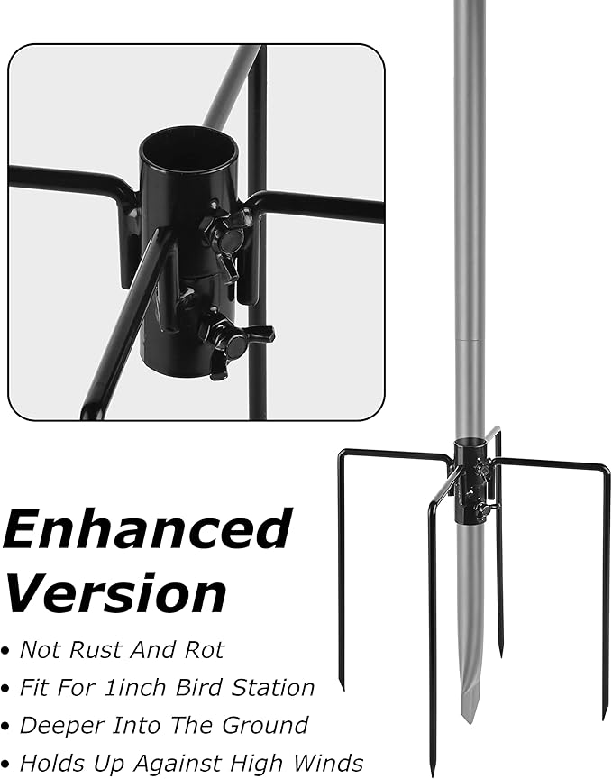 iBorn 1" Bird Pole Stabilizer 4 Prong Base for 1" Pole Stand Station Outdoor Hanging Hooks for Humming Bird Feeders for Outside Poles Stabilizer Metal Stabilizer for 1 Inch Poles, Pack of 1