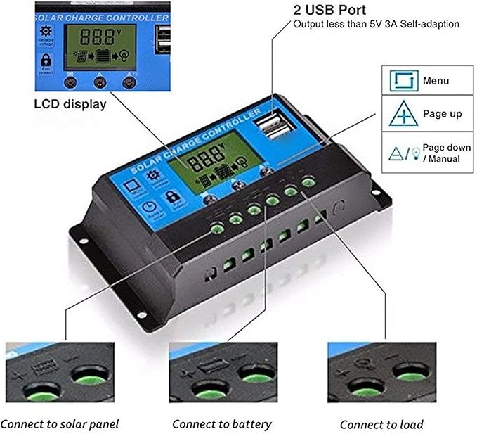 Solar Controller MPPT USB 5V Output Solar Panel Regulator LCD Display PWM Charging Control Regulator 12V 24V (50A)