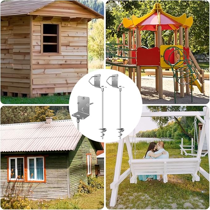 Ground Anchors Shed Anchors 27" Set of 2 Trampoline Stakes Screw in Heavy Duty Mobile Home - Storage Shed Anchor Kit - Playset Swing Anchors - Stakes for Fence,Carport,Garden (Silver, 2 x 27in)
