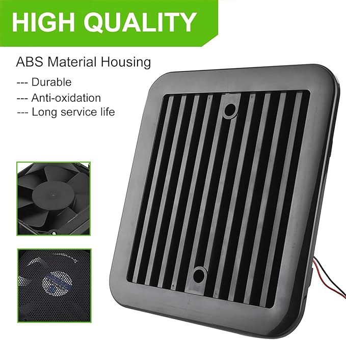 AUTOXBERT RV Side Vent Fan, 2.4W 12V One-Way Silent Wind Air Ventilation Exhaust Fan for Caravan, Motorhome, Camper, Black
