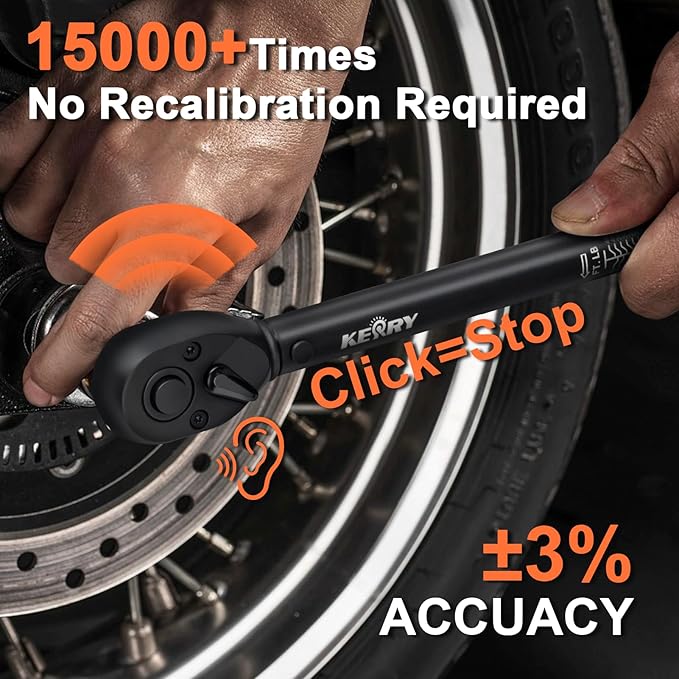 Kerry 1/4 3/8 1/2-Inch 3PCS Drive Click Torque Wrench Set, 3% Accuracy 20-240 in.Lb, 5-45 ft.Lb, 20-160 ft.Lb Dual-Scales Precision Tool, 72 Tooth Dual-Direction Calibrated Torque Tool for Bike, Car