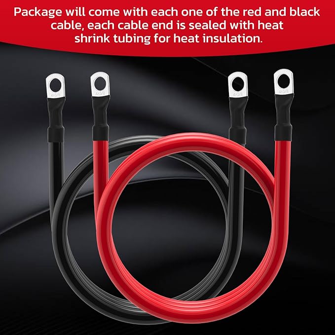 4 AWG Battery Cable 4AWG Gauge Battery Inverter Cables for Automotive Solar Marine Boat RV Car Motorcycle (4 AWG, 5FT, 3/8")