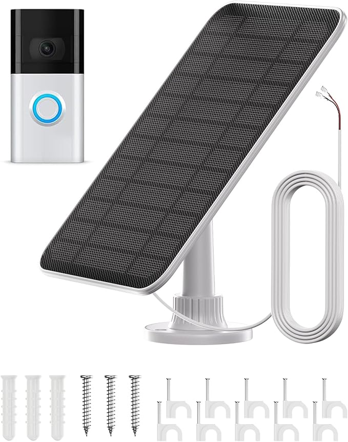 5W Solar Charger for Battery Video Doorbells, Solar Panel with 19.6FT Cable Compatible with Battery Doorbell Plus/Pro/3/3+/4 – Weatherproof Solar Power Supply for Continuous Charging