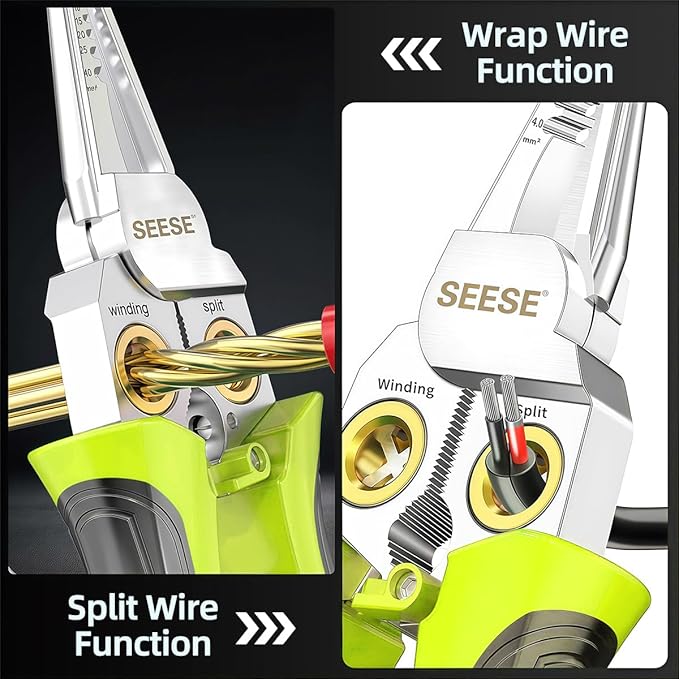 8-in-1 Wire Stripper for Electrician: Needle Nose Pliers with Voltage Tester & Dual Alarms - Electrical Pliers for Cutting Wires, Pulling Wires and Crimp Wires
