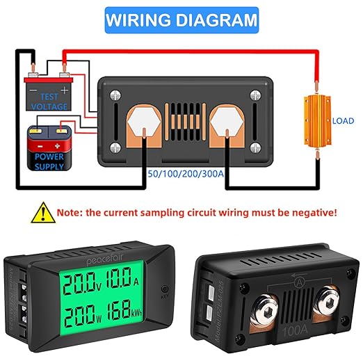 DC Battery Monitor Meter,0-100V,0-100A, Widely Applied to 12V/24V/48V RV/Car Battery, LCD Display, Digital Current Voltage Solar Power Meter (Upgrade Meter(Built-in 100A Shunt))