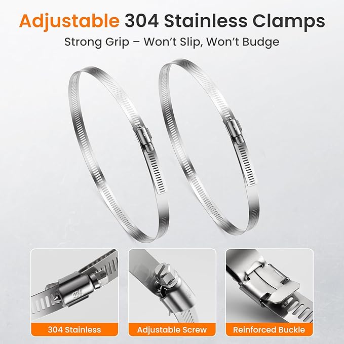 QILIPSU Pole Mounting Kits, 304 Stainless Steel 11.4" x 1.9" Brackets with Adjustable 2–8 Inch Clamps for Electrical Boxes, Devices, and Outdoor Applications