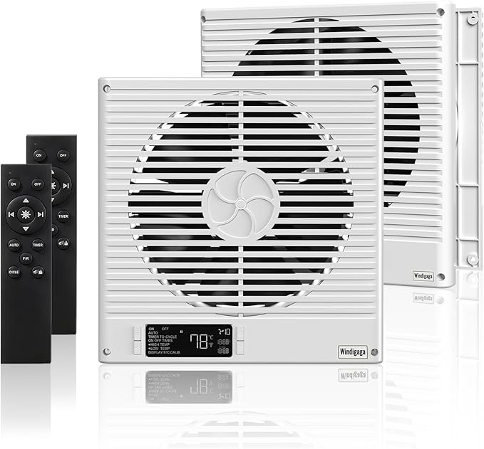2PCS 8" Room to Room Fan with Remote, 320CFM Through Wall Air Transfer Fan with Temperature Control, Reversible Airflow Design, 10 Speeds, Quiet Balance Exhaust Vent for Bedroom, Laundry, Kitchen