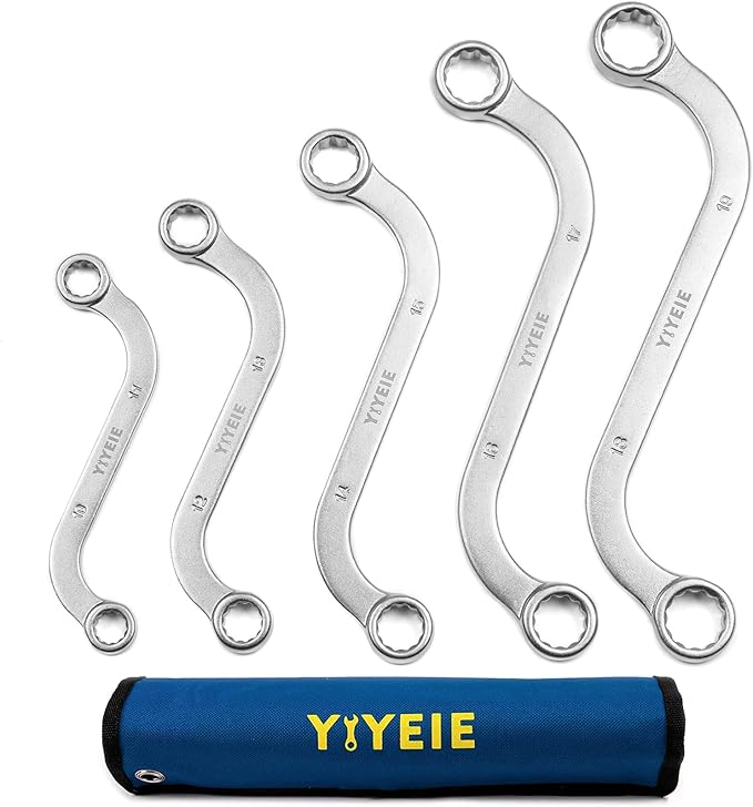 Offset S-Style Box End Wrench Set, 5-Piece, Chrome Vanadium Steel, 10x11mm, 12x13mm, 14x15mm, 16x17mm, 18x19mm