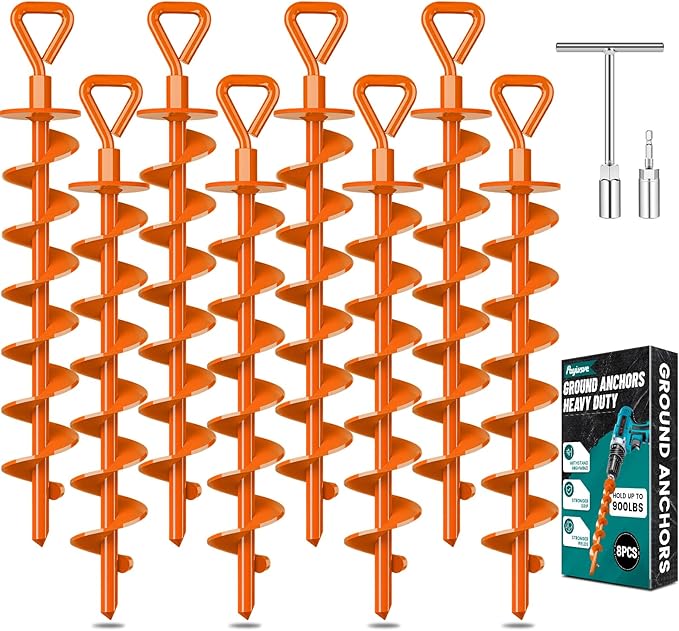 Ground Anchors Screw in, Heavy Duty Ground Trampoline Stakes High Wind Tent Stakes for Tent, Trampoline, Gazebo, Carport, Trap Anchor, Canopies, Swing Set