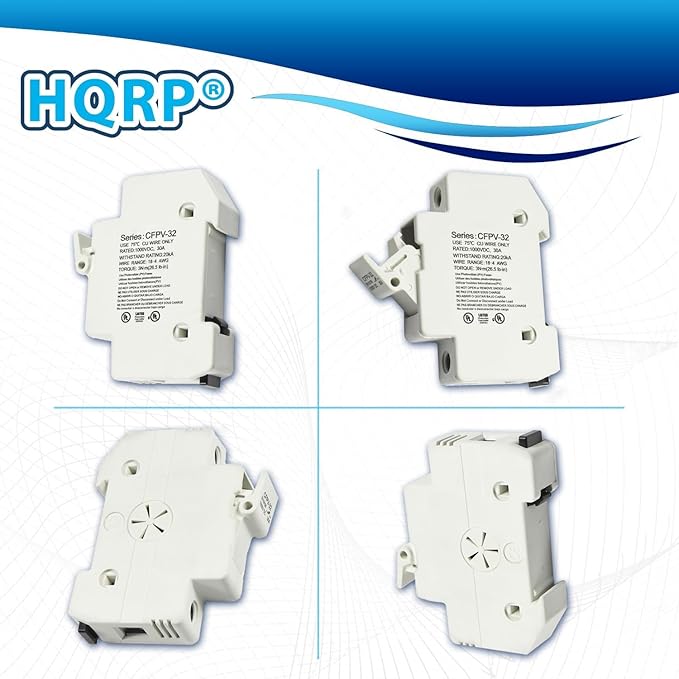 HQRP Combo: 2-Pack Solar PV CFPV-32 DIN Rail Fuse Holder, 1-32Amp, 1000VDC and 3-Pack Photovoltaic Fast Acting Fuse Links CFPV-1038, gPV Type, 20 Amp 1000V DC, 10x38mm, 20kA IR, Solar PV Ceramic Fuses