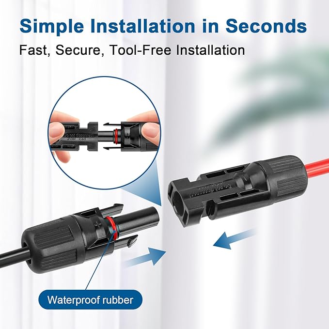 10AWG Solar Extension Cable 200FT – 2 Pack Red & Black PV Wire with Solar Connectors, 84-Strand Tinned Copper, Dual XLPE Insulated, Outdoor UV-Resistant Cable for RV, Inverter, Battery