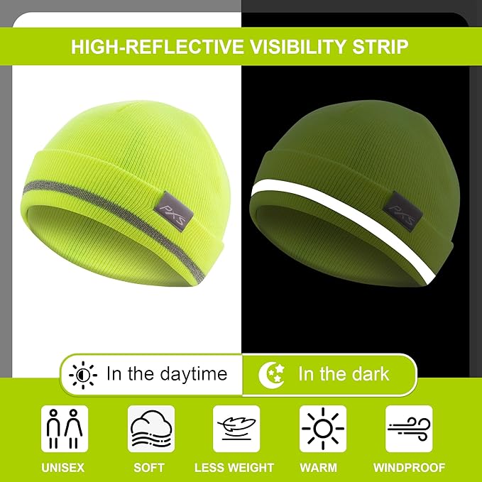 ProtectX High Visibility Safety Beanie, 360-Degree Reflective Comfortable Knit Beanie Headcover Hat, Warming Cap for Work
