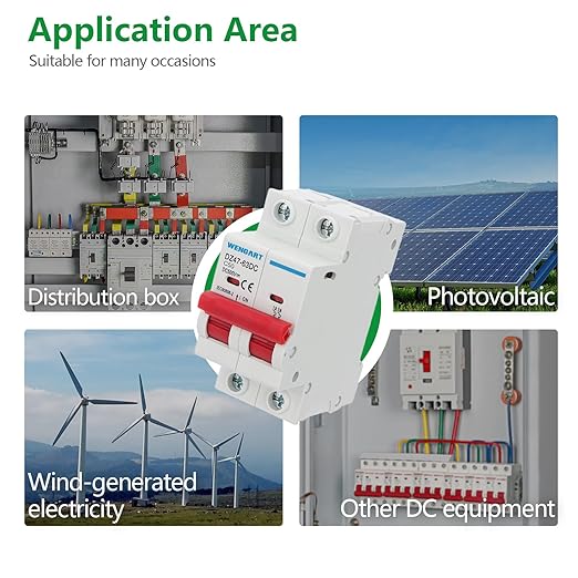 Wengart DC Miniature Circuit Breaker DZ47-63Z,500V 2 Poles 50A,Work for Battery and Solar PV Systems and Other DC Systems, DIN Rail Mount,Disconnect Switch