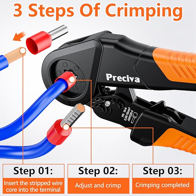 Preciva Ferrule Crimping Tool Kit with 1500PCS Wire Connectors, Hexagonal Crimping Pliers for AWG 28-5 Crimper Adjustable Ratcheting Wire Crimping Tool
