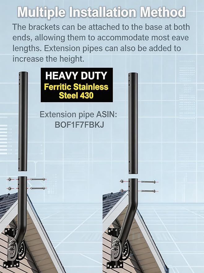 Heavy Duty Antenna Mount, 1-Pack 13 in Three-Screw Locking Pivot J-Pole for Wall, Eave or Roof, 1.38 in OD, Expandable Mast for TV Antenna, Access Point, Bridge, Weather Station or Starlink Setups