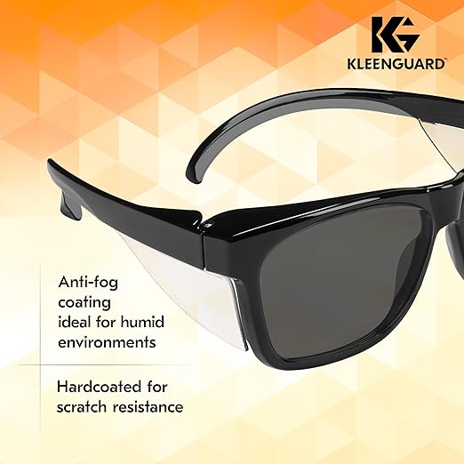 KleenGuard™ V30 Maverick™ Safety Glasses (49311), with KleenVision™ Anti-Fog Coating, Smoke Lenses, Black Frame, Unisex Sunglasses for Men and Women (Qty 12)