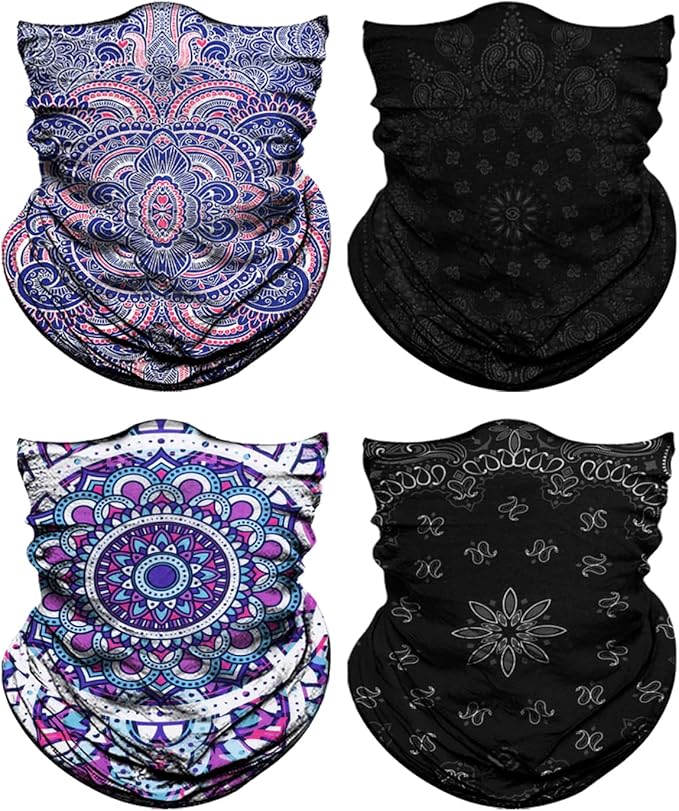 4Pack Neck Gaiter for Men Women Face Cover Mask Head Wrap Balaclava Headwear Bandana Headband Magic Scarf