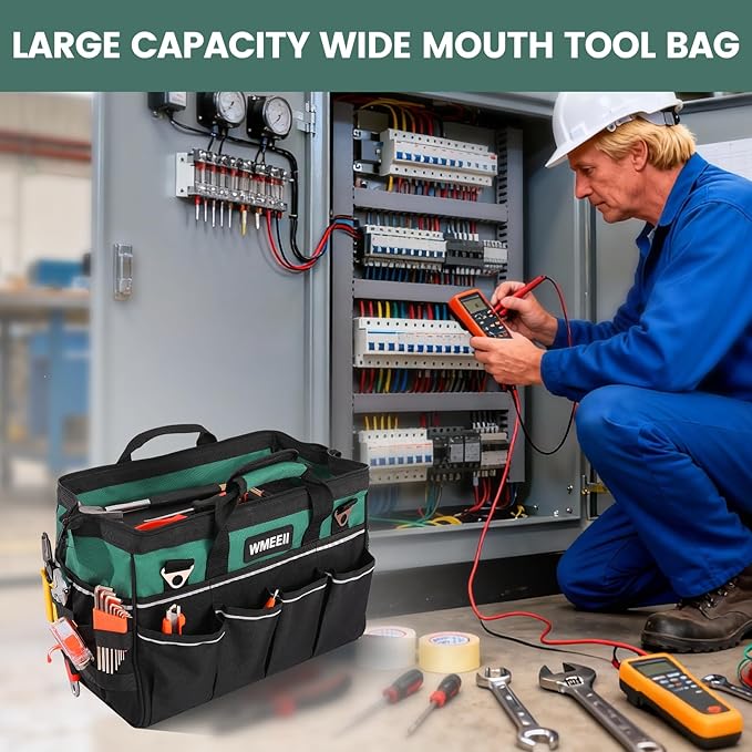18-Inch Heavy Duty Tool Bag, 24-Pocket Empty Tool Bag Organizer,1680D Oxford Portable Tool Bags for Men,Soft Handle Large Zipper Toolbag for HVAC Craftsmen Contractors Carpenter